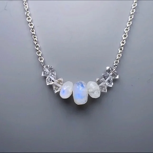 Hand Made Moonstone Diamond Necklace - Picture 4 of 4